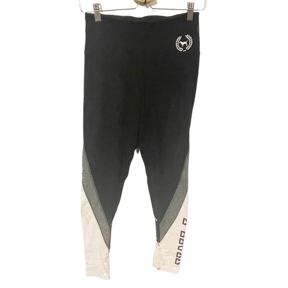 Victorias Secret Pink Yoga Small Black Grey Colorblock Athletic Workout Legging